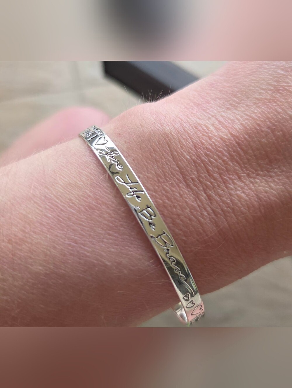 LA Rocks 925 Sterling Silver Love Life Be Brave Engraved Cuff Bracelet NWOT
